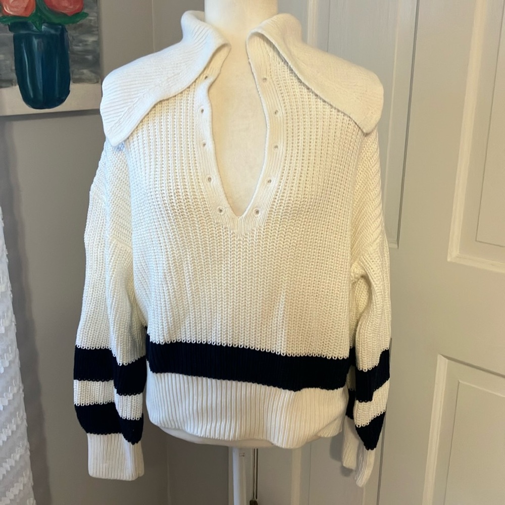Polo Ralph Lauren blue label varsity collared cotton sweater XL no rope tie